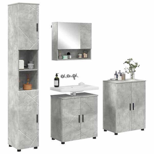 vidaXL Juego de muebles de ba&ntilde;o con almacenamiento 4 pcs Gris Concreto