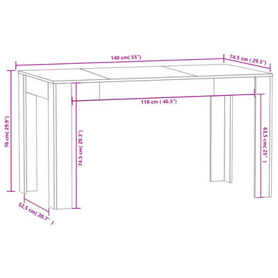 vidaXL Mesa de comedor de madera contrachapada blanco 140x74,5x76 cm