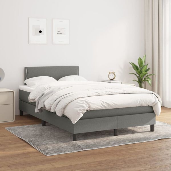 vidaXL Cama box spring con colch&oacute;n tela gris oscuro 120x200 cm