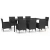 vidaXL Set de comedor de jard&iacute;n 9 pzas y cojines rat&aacute;n sint&eacute;tico negro