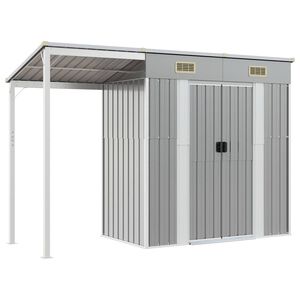 vidaXL Caseta de jard&iacute;n con techo extensible, gris claro, 277 x 107 x 181 cm, acero