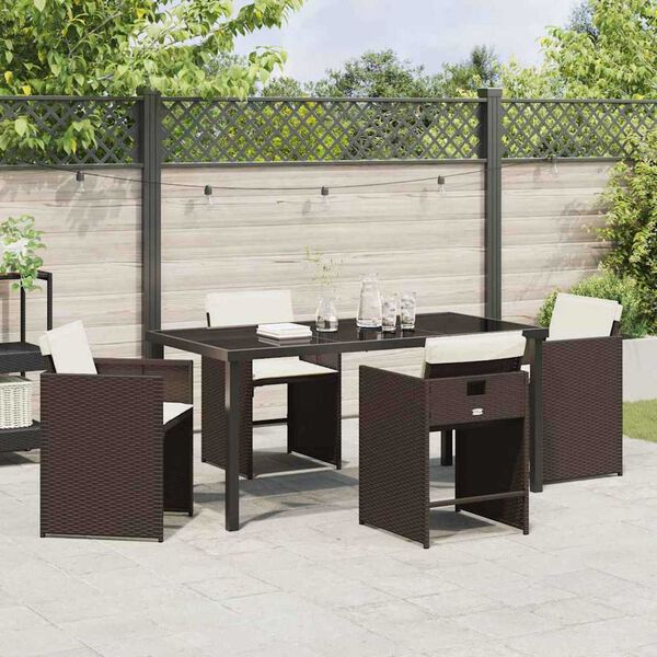 vidaXL Conjunto de Comedor de Jard&iacute;n 5 pcs Marr&oacute;n rat&aacute;n sint&eacute;tico
