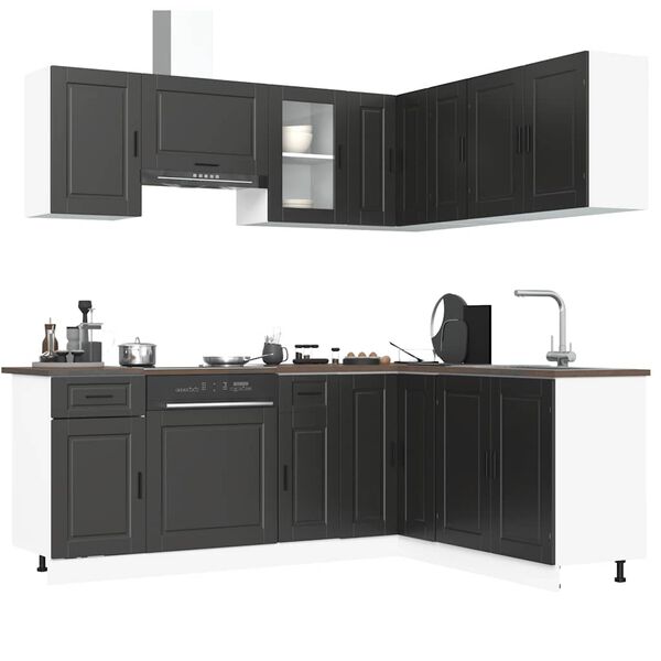 vidaXL Mueble de cocina Porto negra 11 piezas madera contrachapada
