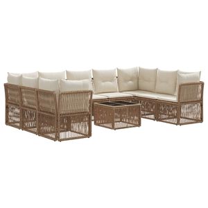 vidaXL Conjunto de sof&aacute;s de jard&iacute;n 10 uds. Beige rat&aacute;n sint&eacute;tico