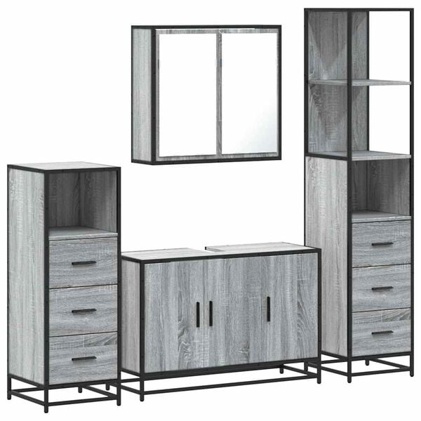 vidaXL Set de muebles de baño 4 pzas madera contrachapada gris sonoma