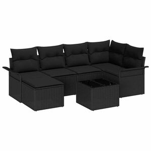 vidaXL Conjunto de sof&aacute; de jard&iacute;n 7 pcs Negro rat&aacute;n sint&eacute;tico