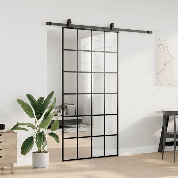 vidaXL Puerta corredera con herrajes negro 102x205 cm ESG vidrio