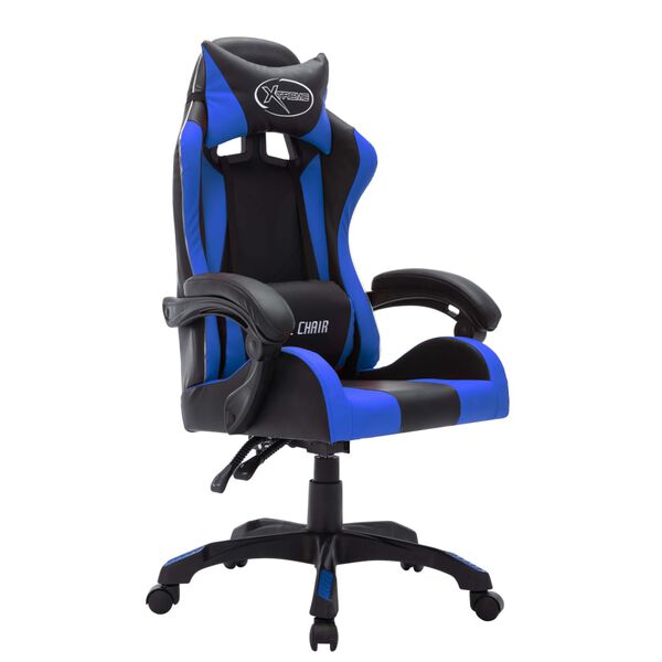 vidaXL Silla gaming con luces LED RGB cuero sintético azul y negro