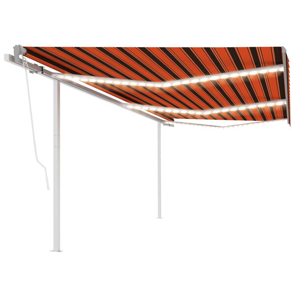 vidaXL Toldo autom&aacute;tico LED sensor de viento naranja marr&oacute;n 6x3,5 m