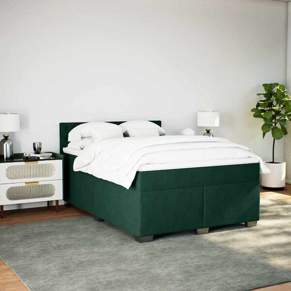 vidaXL Cama box spring con colch&oacute;n terciopelo verde oscuro 140x200 cm