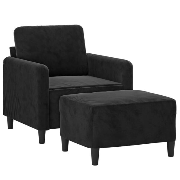 vidaXL Sill&oacute;n con taburete terciopelo negro 60 cm