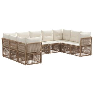vidaXL Conjunto de sof&aacute;s de jard&iacute;n 9 uds. Beige rat&aacute;n sint&eacute;tico
