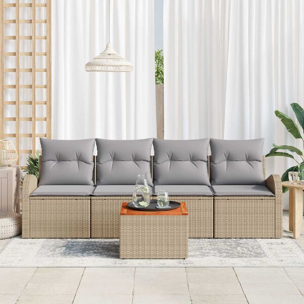 vidaXL Conjunto de sof&aacute;s de jard&iacute;n 5 pcs Beige rat&aacute;n sint&eacute;tico