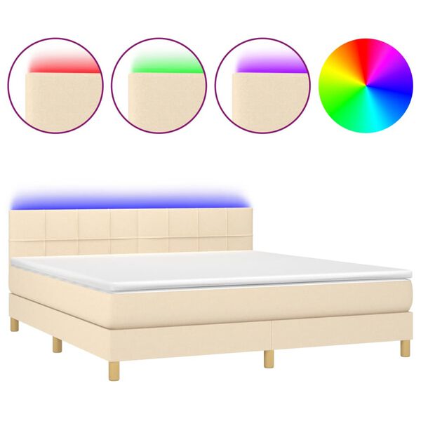 vidaXL Cama box spring con colch&oacute;n y LED tela crema 160x200 cm