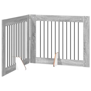 vidaXL Puerta para perros plegable con soportes 2 uds. Sonoma gris