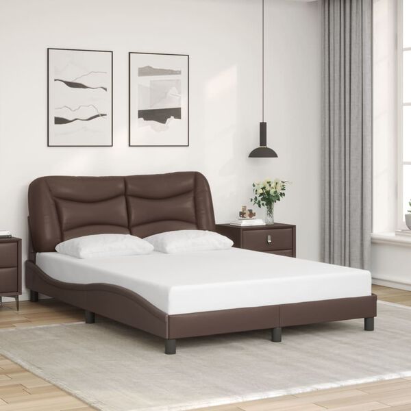 vidaXL Estructura de cama con LED sin colch&oacute;n Hvar marr&oacute;n 140x190 cm