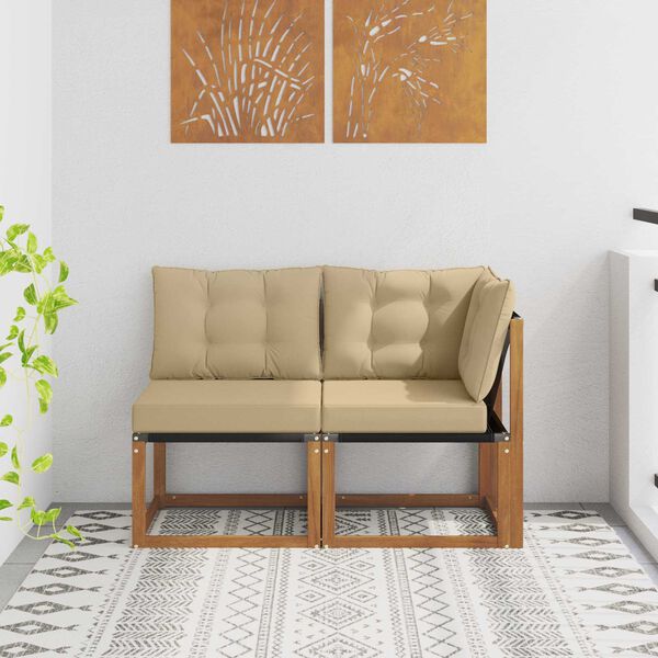 vidaXL Sof&aacute; de esquina y centro para exterior 2 Pieza Natural