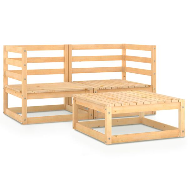 vidaXL Juego de muebles de jardín 3 piezas madera maciza de pino