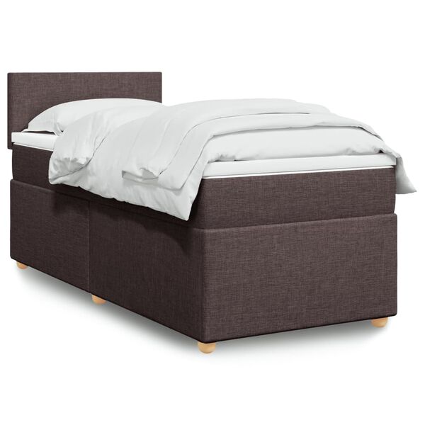 vidaXL Cama box spring con colch&oacute;n tela marr&oacute;n oscuro 90x200 cm