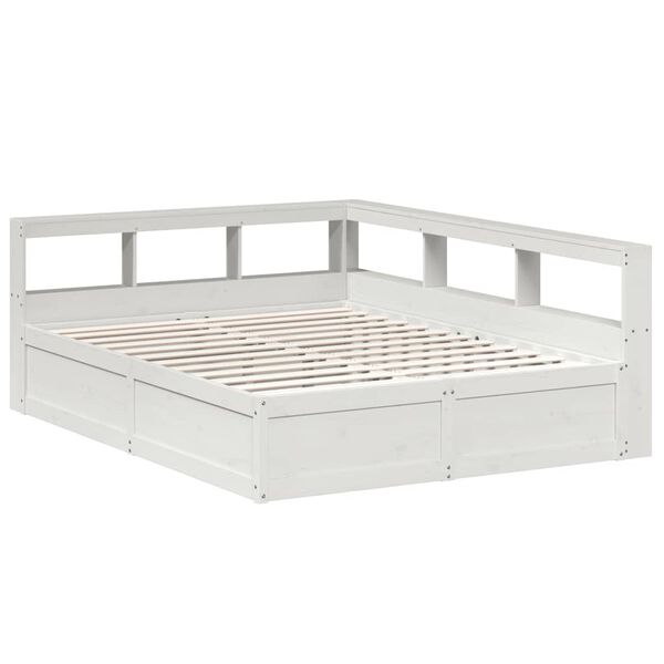 vidaXL Cama con estanter&iacute;a sin colch&oacute;n madera maciza blanca 150x200 cm