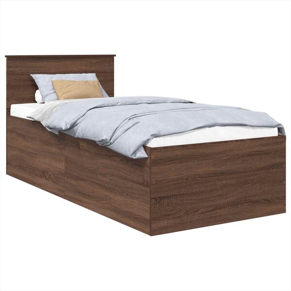 vidaXL Estructura de cama con cabecera Roble Marr&oacute;n 90 x 190 cm