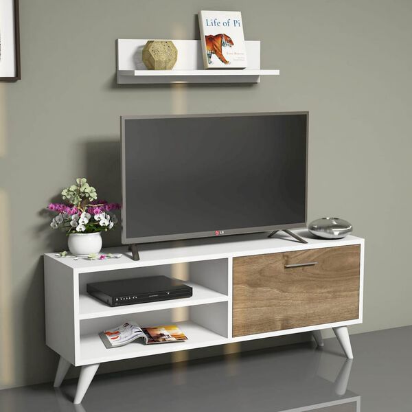 Homemania Mueble para TV Party blanco y nogal 120x29,7x48,6 cm