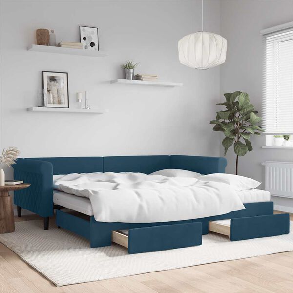 vidaXL Sof&aacute; cama nido con cajones terciopelo azul 100x200 cm