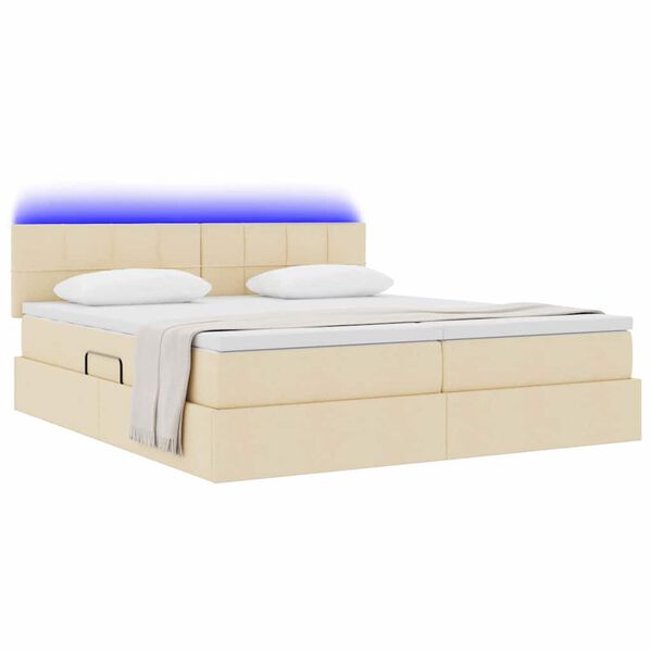 vidaXL Cama con tira de luces LED con cabecera Crema 180 x 200 cm tela