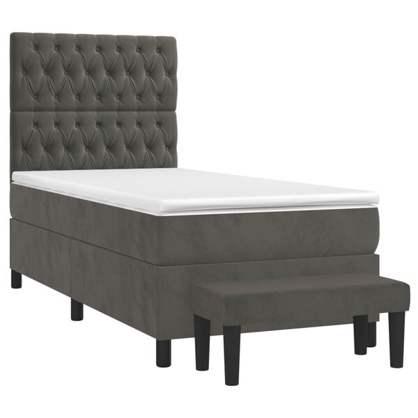 vidaXL Cama box spring con colch&oacute;n terciopelo gris oscuro 100x200 cm