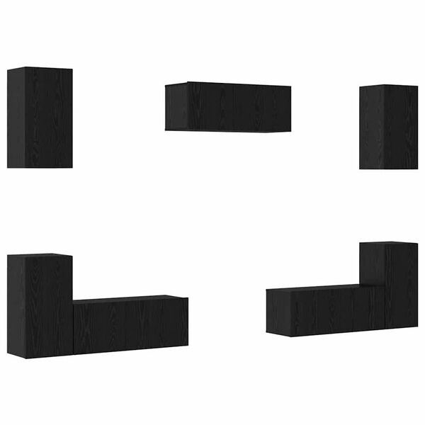 vidaXL Conjunto de mueble de TV 7 pcs Roble Negro Madera de ingenier&iacute;a