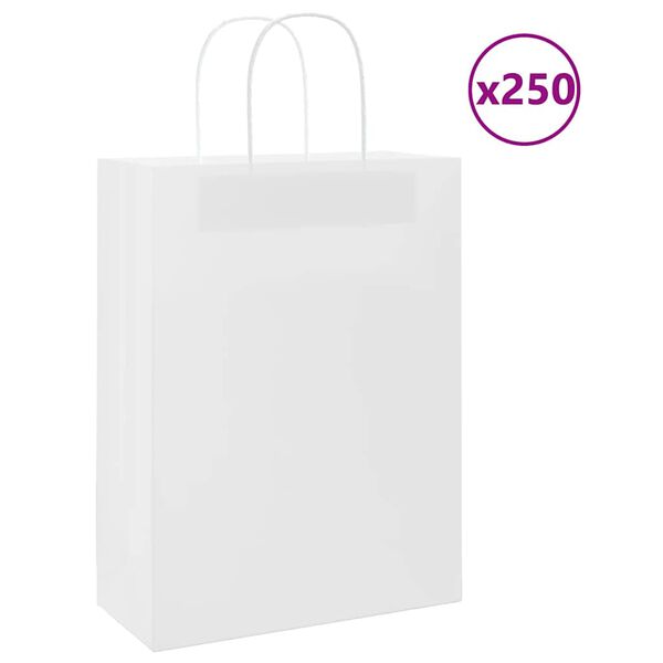 vidaXL Bolsas de papel con asas 250 uds blanca 26x12x35 cm