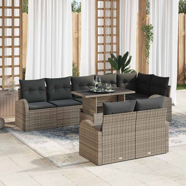 vidaXL Conjunto de sof&aacute; de jard&iacute;n 9 pcs Gris rat&aacute;n sint&eacute;tico