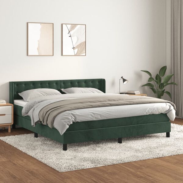 vidaXL Cama box spring con colch&oacute;n terciopelo verde oscuro 180x200 cm