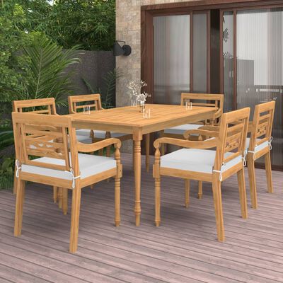 vidaXL Juego comedor para jardín 7 piezas teca maciza y cojines | vidaXL.es