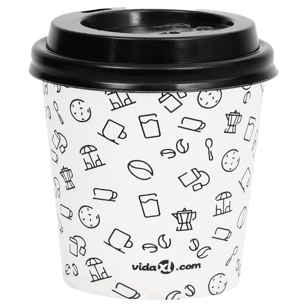 vidaXL Vasos de papel para caf&eacute; con tapas 100 uds blanco y negro 120ml