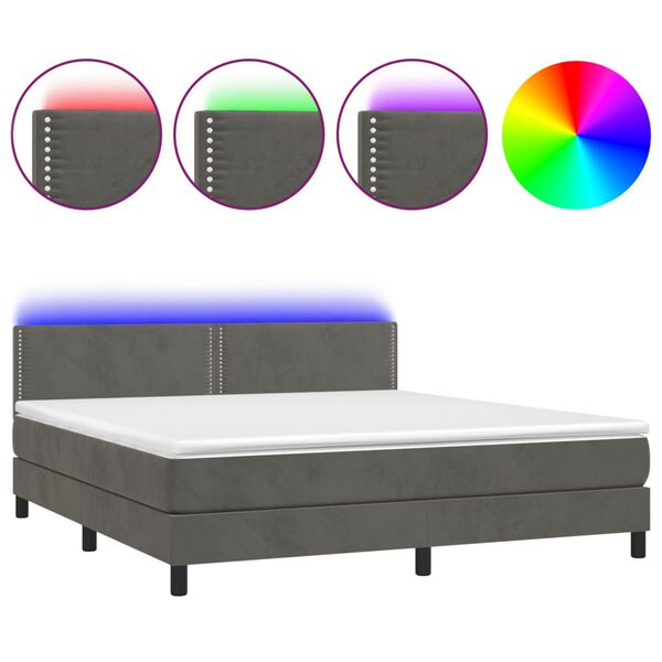 vidaXL Cama box spring colch&oacute;n y LED terciopelo gris oscuro 160x200 cm