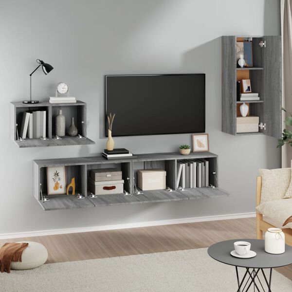 vidaXL Set de muebles para TV 4 pzas madera contrachapada gris Sonoma