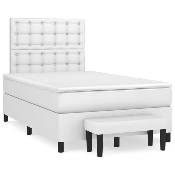 vidaXL Cama box spring con colchón cuero sintético blanco 120x200 cm