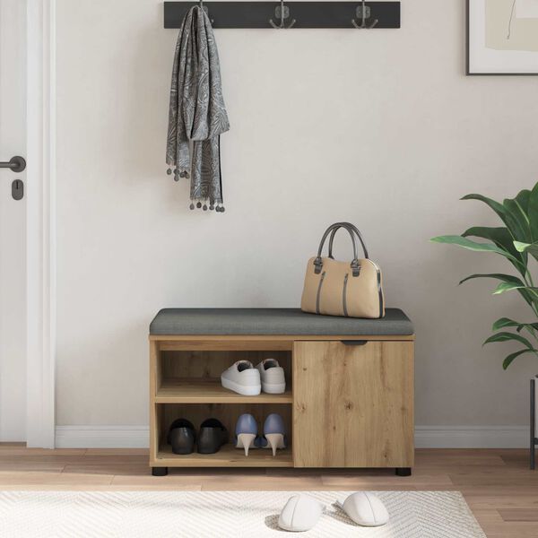 vidaXL Banco de entrada con coj&iacute;n Liso Roble artesanal 80 x 38 x 46 cm