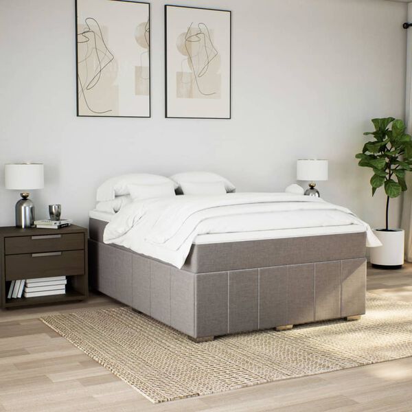 vidaXL Cama box spring con colch&oacute;n tela gris taupe 140x200 cm
