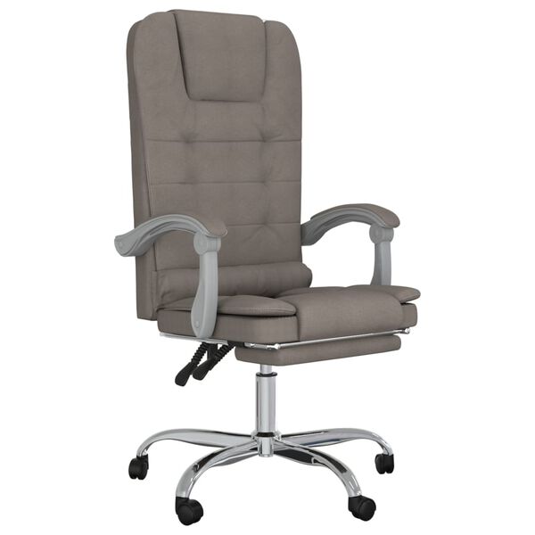 vidaXL Silla de oficina reclinable con masaje tela gris taup&eacute;