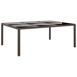 vidaXL Mesa de jard&iacute;n superficie de vidrio rat&aacute;n marr&oacute;n 200x150x75 cm