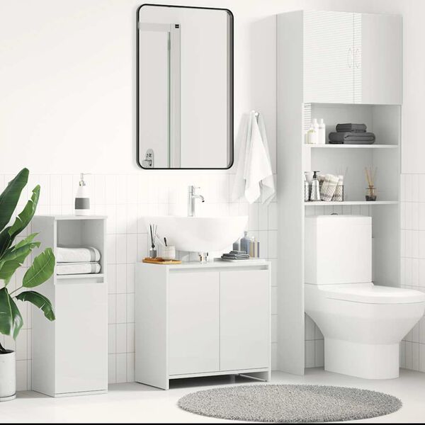 vidaXL Armario de ba&ntilde;o madera contrachapada blanco brillo 60x33x61 cm