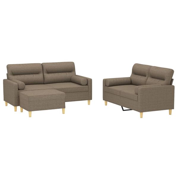 vidaXL Juego de sof&aacute;s con cojines 3 piezas tela gris taupe