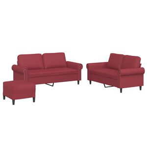 vidaXL Juego de sof&aacute;s con cojines 3 piezas cuero sint&eacute;tico rojo tinto