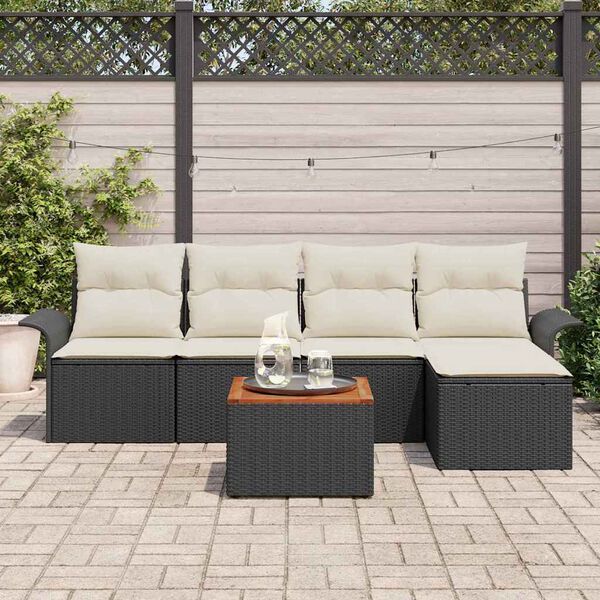 vidaXL Conjunto de sof&aacute;s de jard&iacute;n 6 pcs Negro y crema rat&aacute;n sint&eacute;tico