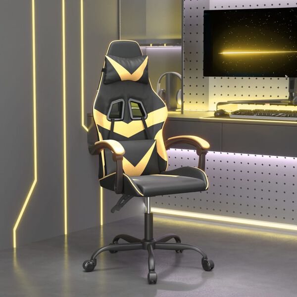 vidaXL Silla gaming cuero sint&eacute;tico negro y dorado