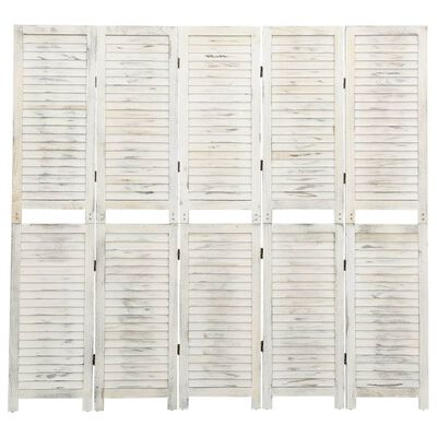 vidaXL Biombo de 5 paneles madera maciza blanco envejecido 178,5x166cm