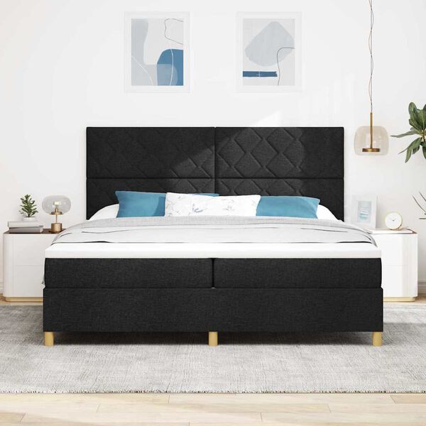 vidaXL Cama Box Spring LED con colch&oacute;n Negro 200 x 200 cm tela