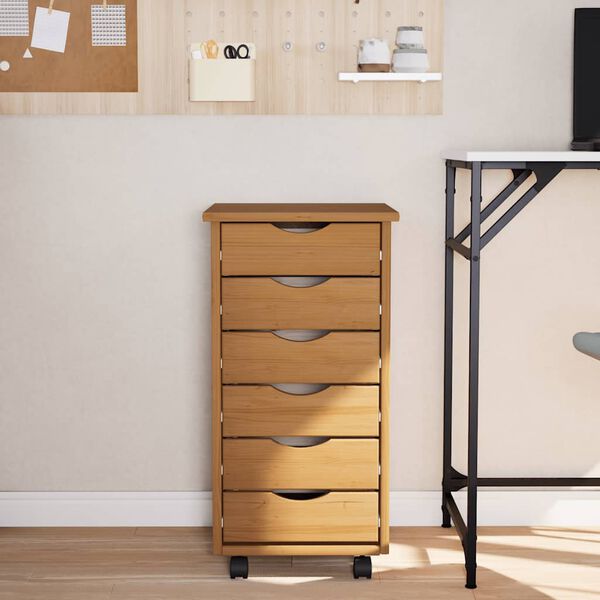 vidaXL Cajonera con ruedas MOSS madera maciza pino marrón miel